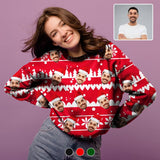 Personalized Face Christmas Hat Stars Ugly Women's Christmas Sweatshirts, Gift For Christmas Custom face Sweatshirt, Ugly Couple Sweatshirts