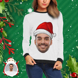Personalized Face Christmas Red Hat Ugly Women's Christmas Sweatshirts, Gift For Christmas Custom face Sweatshirt, Ugly Couple Sweatshirts