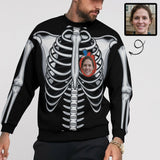 Custom Face Halloween Bones Heart Couple Loose Sweatshirt Personalized Face All Over Print Crewneck Loose Sweatshirt