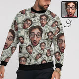 Custom Face Money Loose Sweatshirt Personalized Face All Over Print Crewneck Loose Sweatshirt