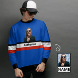 Custom Face&Name Blue Streak Loose Sweatshirt Personalized Face All Over Print Crewneck Loose Sweatshirt