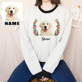 Custom Face&Name Flower Women's Casual Crew Neck Sweatshirt Personalized Long Sleeve Loose Sweatshirt, Best Gift For Her