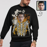 Custom Face Skeleton Body Loose Sweatshirt Personalized Face All Over Print Crewneck Loose Sweatshirt