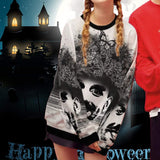Custom Face Watercolor Halloween Women's Casual Crew Neck Sweatshirt Personalized Long Sleeve Loose Sweatshirt For Halloween