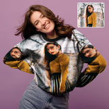 Custom Photo Blurred Street Scene Women's Casual Crewneck Sweatshirt Personalized Long Sleeve Loose Sweatshirt
