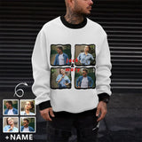 Men's Custom Photo & Name Loose Sweatshirt With Four Square Grid Personalized Photo Loose Crew Neck Sweatshirt