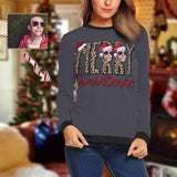 Personalized Face Christmas Hat Ugly Women's Christmas Sweatshirts, Gift For Christmas Custom face Sweatshirt, Ugly Couple Sweatshirts