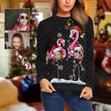 Personalized Face Flamingo Ugly Women's Christmas Sweatshirts, Gift For Christmas Custom face Sweatshirt, Ugly Couple Sweatshirts
