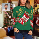 Personalized Face Green Christmas Stocking Ugly Women's Christmas Sweatshirts, Gift For Christmas Custom face Sweatshirt, Ugly Couple Sweatshirts