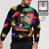 Personalized Face&Name Loose Sweatshirt Men's Custom Face&Name Colorful Graffiti Crewneck Loose Sweatshirt