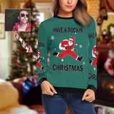 Personalized Face Rockin Santa Claus Ugly Women's Christmas Sweatshirts, Gift For Christmas Custom face Sweatshirt, Ugly Couple Sweatshirts