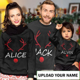 Personalized Name Antlers Family Matching Ugly Christmas Sweatshirt, Gift For Christmas Custom Name Sweatshirt, Ugly Family Sweatshirts