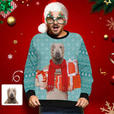 Personalized Pet Face Gift Snowflake Blue Ugly Men's Christmas Sweatshirts, Gift For Christmas Custom face Sweatshirt, Ugly Couple Sweatshirts