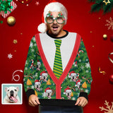 Personalized Pet Face Tie Green Ugly Men's Christmas Sweatshirts, Gift For Christmas Custom face Sweatshirt, Ugly Couple Sweatshirts
