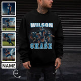 Personalized Photo&Name Loose Sweatshirt Men's Custom Photo&Name Black Background Crewneck Loose Sweatshirt