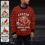 Personalized Photo&Name&Text Loose Sweatshirt Men's Custom Photo&Name&Text Red Background Crewneck Loose Sweatshirt