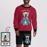 Custom Pet Dog Face&Text Snowman Men's Crewneck Sweatshirt&2in1 Pockets Shorts Set