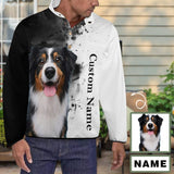 Custom Face&Name Pet Dog Black and White Loose Sweatshirts Personalized Men's Stand Collar Sweatshirts