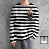 #Pocket Sweatshirt Custom Face Black and White Stripes Loose Sweatshirt Personalized Face Loose Sweatshirt With Pocket