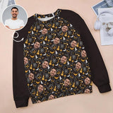 Personalized Loose Sweatshirt With Boyfriend Face On Black Background Women's Raglan Sleeve Crew Neck Sweatshirt