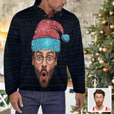 Personalized Face Big Head Funny Christmas Hat Black Ugly Christmas Men's Stand Collar Sweatshirts, Gift For Christmas Custom face Sweatshirt, Ugly Couple Sweatshirts