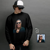 Custom Face Black Loose Sweatshirt Personalized Face All Over Print Crewneck Loose Sweatshirt