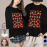 Custom Face Couple Sweatshirt Personalized Love Hearts Matching Loose Sweatshirt for Him and Her Unisex Couple Crewneck Long Sleeve T-shirt
