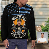 Custom Face Motorcycle Funny Loose Sweatshirts Personalized Men's Stand Collar Sweatshirts