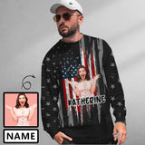 Custom Face&Name Black Flag Loose Sweatshirt Personalized Face All Over Print Crewneck Loose Sweatshirt