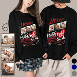 Custom Photo Couple Sweatshirt Personalized Heart Sweet Pictures Matching Loose Sweatshirt for Him and Her Unisex Couple Crewneck Long Sleeve T-shirt