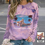 Custom Photo&Text Pink Women's Loose Sweatshirt Personalized Raglan Sleeve Crew Neck Sweatshirt
