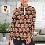 Custom Seamless Face Sweatshirt Personalized Women's Half Zip Top Sports Long Sleeve Sweatshirt