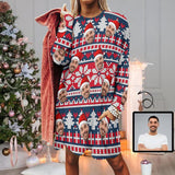 Plus Size #Pocket Sweatshirt Personalized Face Christmas Ugly Women's Long Length Sweatshirt, Gift For Christmas Custom face Sweatshirt, Ugly Couple Sweatshirts