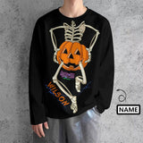 #Pocket Sweatshirt Custom Name Pumpkin Skull Loose Sweatshirt Personalized Men's Loose Sweatshirt For Halloween With Pocket
