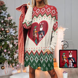 Plus Size #Pocket Sweatshirt Personalized Photo Red Heart Christmas Ugly Women's Long Length Sweatshirt, Gift For Christmas Custom Photo Sweatshirt, Ugly Couple Sweatshirts