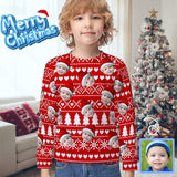Custom Face Christmas Red Pattern Kids' All Over Print Sweatshirt