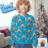 Custom Pet Face Bone Paw Print Christmas Kids' All Over Print Sweatshirt