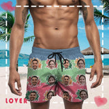Custom Face Drawstring Swim Trunks Personalized Face Colorful Flowers Men's Quick Dry Swim Shorts Gift for Valentine's Day