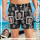 Custom Face Drawstring Swim Trunks with Face & Logo Square Creative Men's Quick Dry Swim Shorts