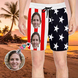 Custom Flag Swim Shorts with Personalized Face Design Stripe&Stars Men's Quick Dry Swim Shorts for Independence Day