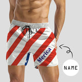 Custom Flag Swim Shorts with Personalized Name Red White Stripes Men's Quick Dry Swimming Trunks