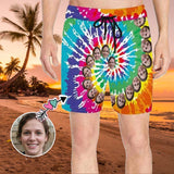 Custom Funny Swim Shorts with Face Design Spin Color Men's Quick Dry Swim Shorts with Girlfriend's Picture for Him