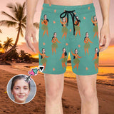 Custom Made Swim Trunks with Girlfriend's Face Design Hawaiian Style Men's Quick Dry Swim Shorts