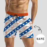 Custom Name Swimming Trunks Personalized White&Blue Swim Trunks Quick Dry Swim Shorts Men's Mid-Length Swim Shorts