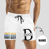 Custom Name Swimming Trunks White Best Man Men's Quick Dry Swim Shorts Personalized Swim Trunks