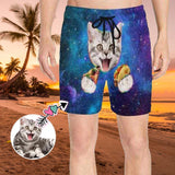 Custom Pet Face Swim Shorts Design Pizza Men's Quick Dry Swim Shorts with Cat's Photo for Him