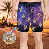 Custom Pet Face Swim Shorts Personalized Starry Sky Cat Men's Quick Dry Swim Shorts with Cat's Pictures