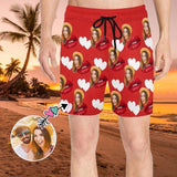 Custom Photo Red Mouth Men's Quick Dry Swim Shorts Personalized I Love My Girlfriend Swim Trunks with Sweet Pictures