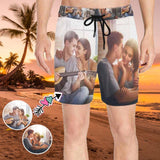 Custom Photo Swim Trunks Personalized Men's Quick Dry Swim Shorts with Loving Couple Romance Sweet Picture