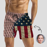 Custom Seamless Flag Swimming Trunks Personalized Men's Quick Dry Swim Shorts with Face on It for Independence Day